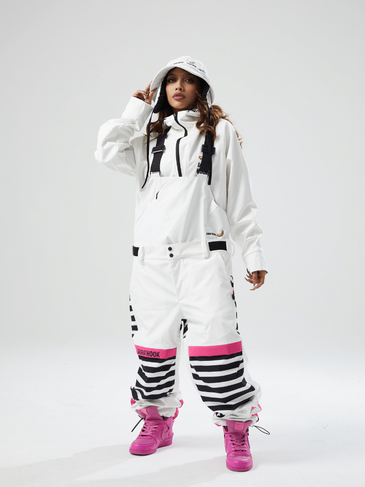 Tolasmik X Banana Hook Premium White Bib Pants - Unisex - Snowears- bibs